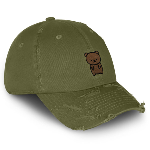 Bear Vintage Dad Hat Frayed Embroidered Cap Teddy Bear Brown