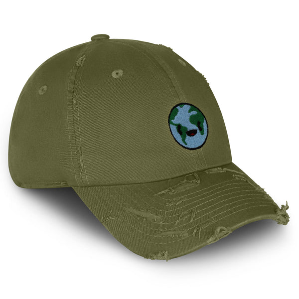 Happy Earth Vintage Dad Hat Frayed Embroidered Cap Earth Environment