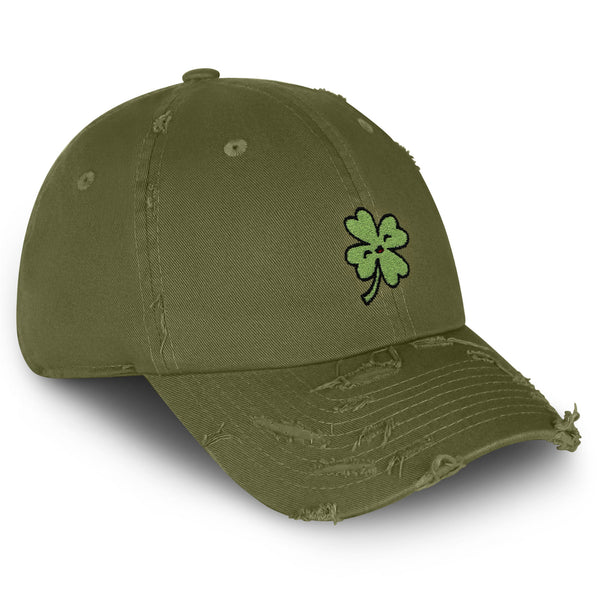 Clover Vintage Dad Hat Frayed Embroidered Cap Lucky Flower