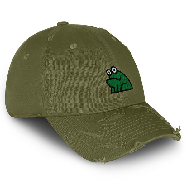 Frog Vintage Dad Hat Frayed Embroidered Cap Funny