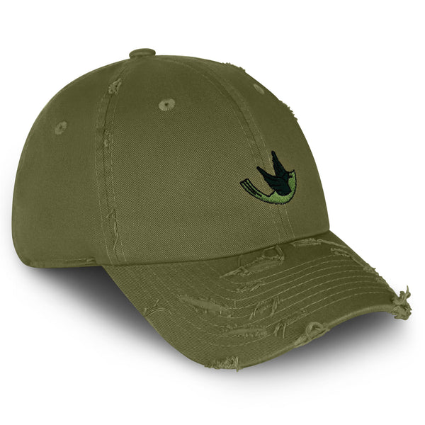 Green Bird Vintage Dad Hat Frayed Embroidered Cap Nature Animal