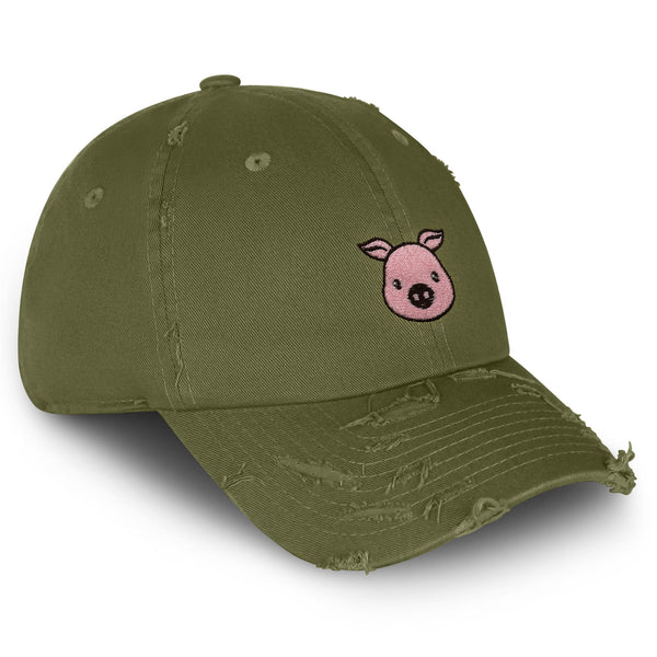 Pig Vintage Dad Hat Frayed Embroidered Cap Pork Bacon