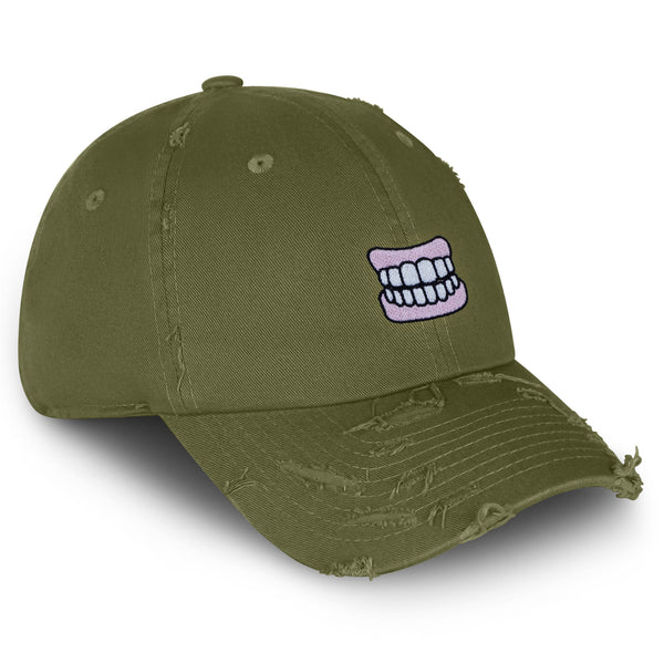 Dentures Vintage Dad Hat Frayed Embroidered Cap Funny