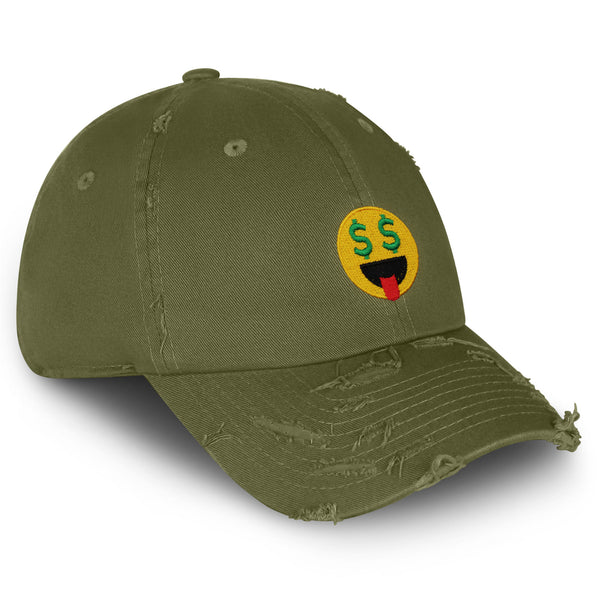 Money Eyes Emoji Vintage Dad Hat Frayed Embroidered Cap Funny