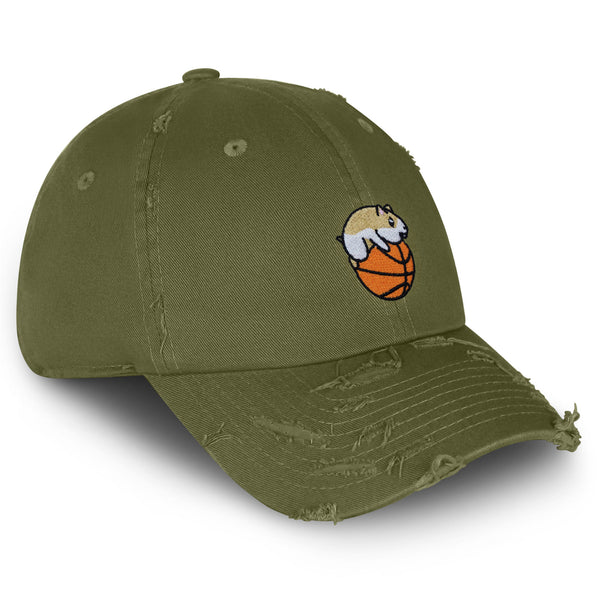 Hamster Ball Vintage Dad Hat Frayed Embroidered Cap Basketball