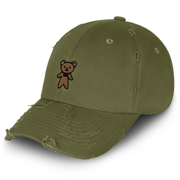 Teddy Bear Vintage Dad Hat Frayed Embroidered Cap Ribbon Brown