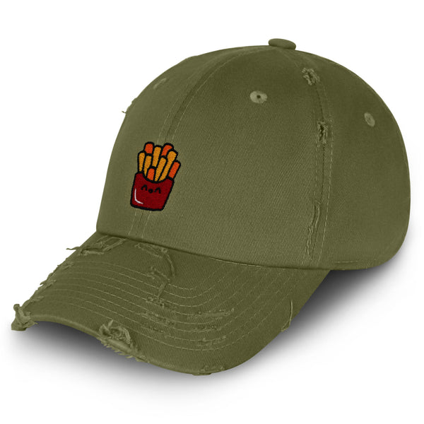 Smiling French Fries Vintage Dad Hat Frayed Embroidered Cap Chips Fast Food