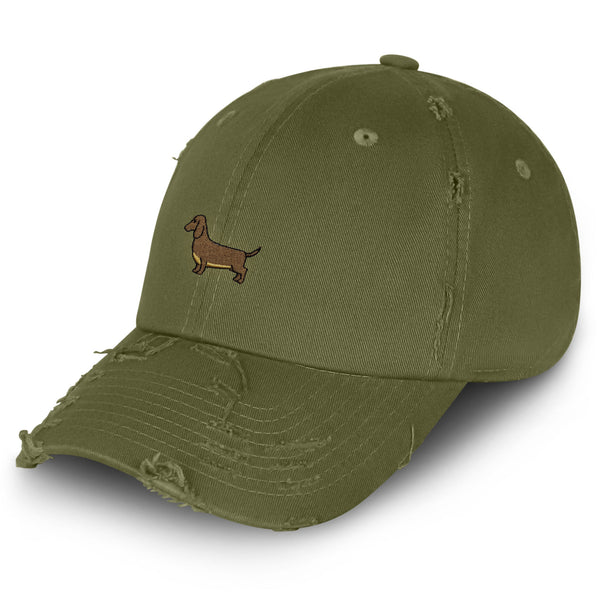 Dachshund Vintage Dad Hat Frayed Embroidered Cap Puppy Dog