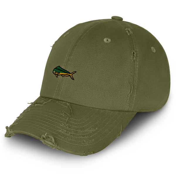 Mahi-Mahi Fish Vintage Dad Hat Frayed Embroidered Cap Fishing Ocean