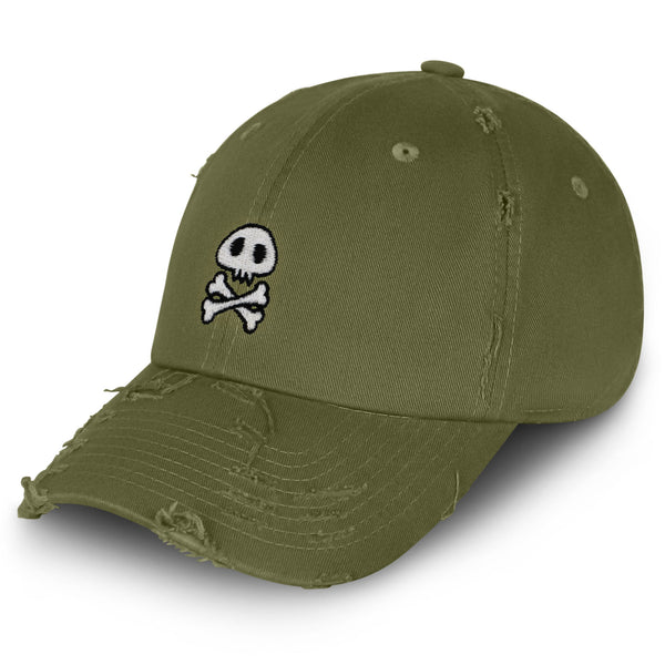 Skull Vintage Dad Hat Frayed Embroidered Cap Cute Skull