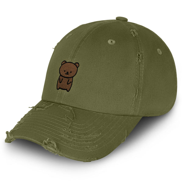 Bear Vintage Dad Hat Frayed Embroidered Cap Teddy Bear Brown