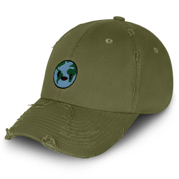 Happy Earth Vintage Dad Hat Frayed Embroidered Cap Earth Environment