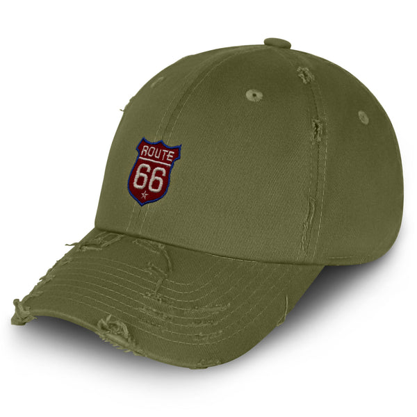 Route 66 Vintage Dad Hat Frayed Embroidered Cap Roadtrip Highway 66