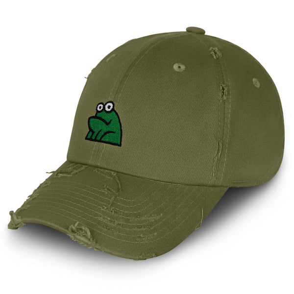 Frog Vintage Dad Hat Frayed Embroidered Cap Funny