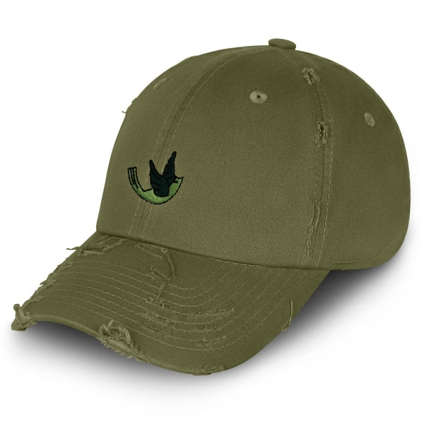 Green Bird Vintage Dad Hat Frayed Embroidered Cap Nature Animal