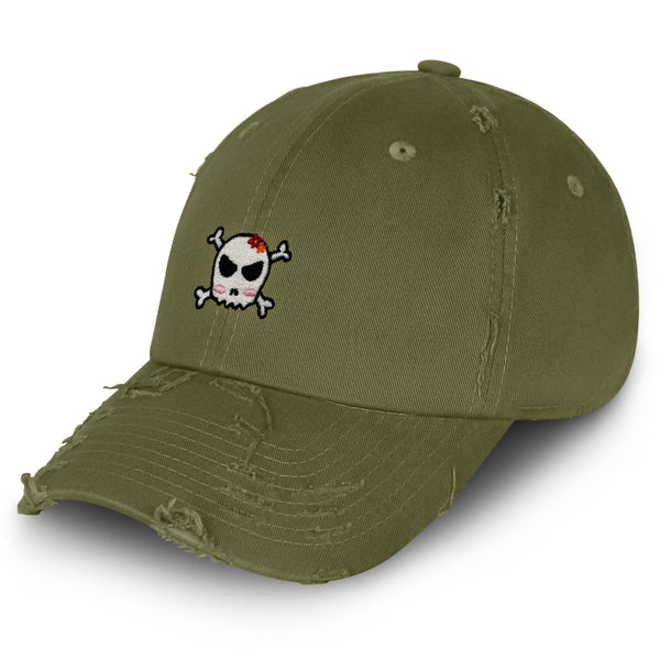 Skull Vintage Dad Hat Frayed Embroidered Cap Ribbon Girly