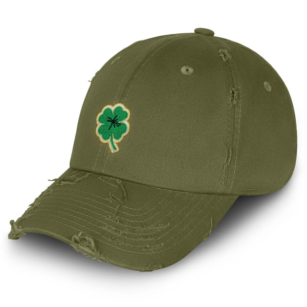 Clover Vintage Dad Hat Frayed Embroidered Cap Lucky Plant