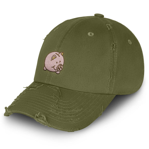 Piggy Bank Vintage Dad Hat Frayed Embroidered Cap Coin