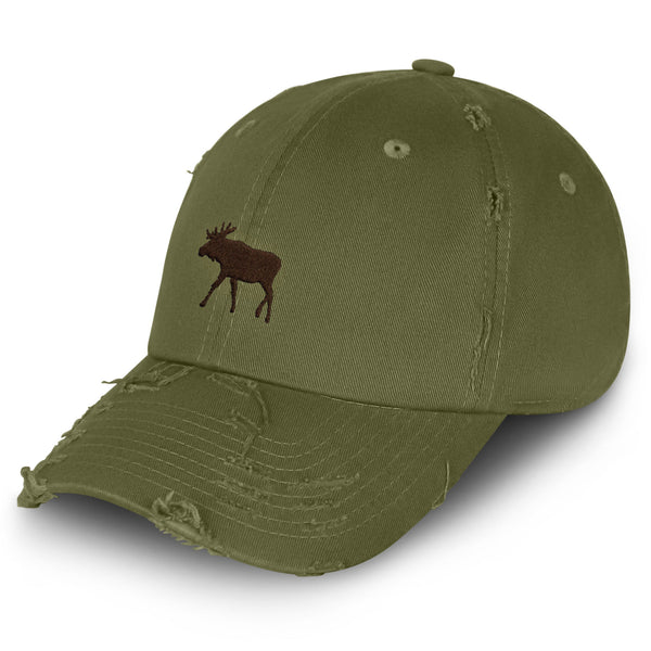 Moose Vintage Dad Hat Frayed Embroidered Cap Elk Hunting