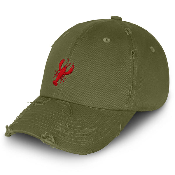 Lobster Vintage Dad Hat Frayed Embroidered Cap Seafood