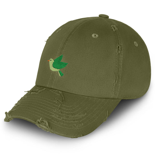 Bird Vintage Dad Hat Frayed Embroidered Cap Green