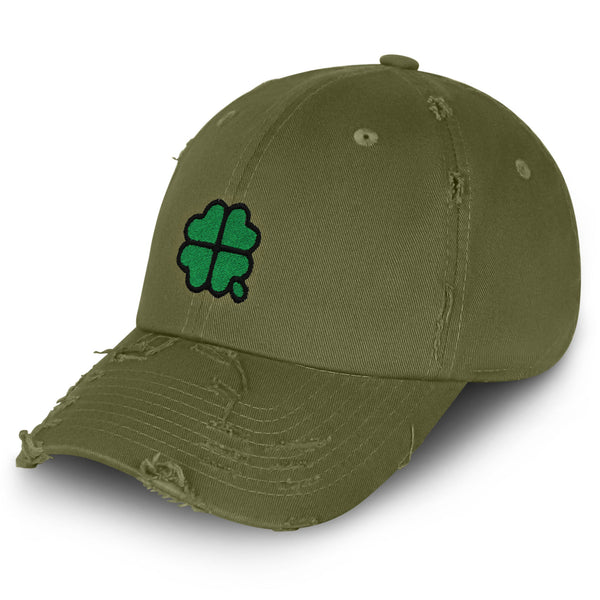 Four Leaf Clover Vintage Dad Hat Frayed Embroidered Cap Clove Lucky