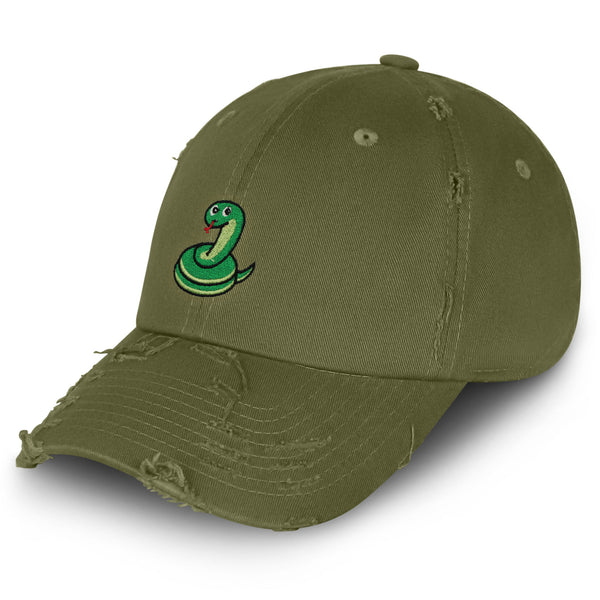 Snake Vintage Dad Hat Frayed Embroidered Cap Scary