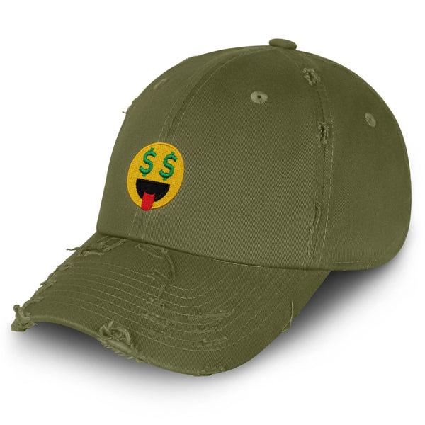 Money Eyes Emoji Vintage Dad Hat Frayed Embroidered Cap Funny