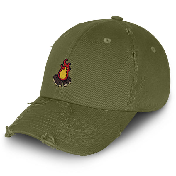 Camp Fire Vintage Dad Hat Frayed Embroidered Cap Grill Pit