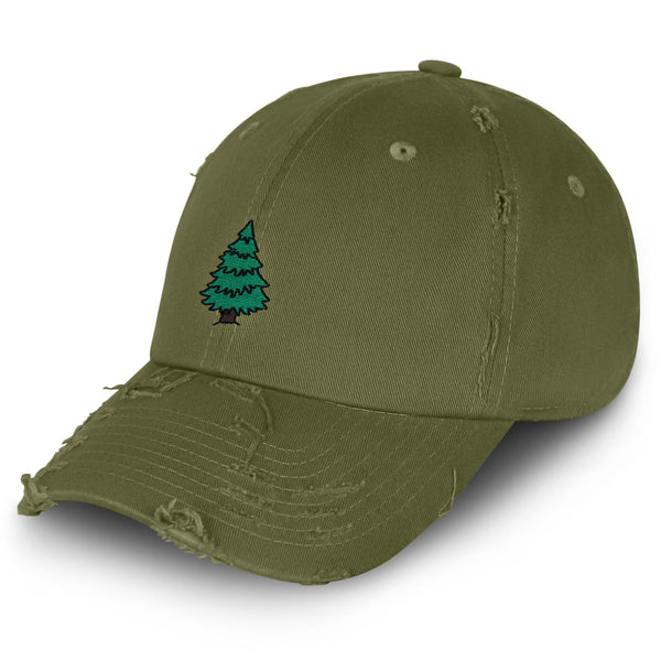 Pine Tree Vintage Dad Hat Frayed Embroidered Cap Forest Camping