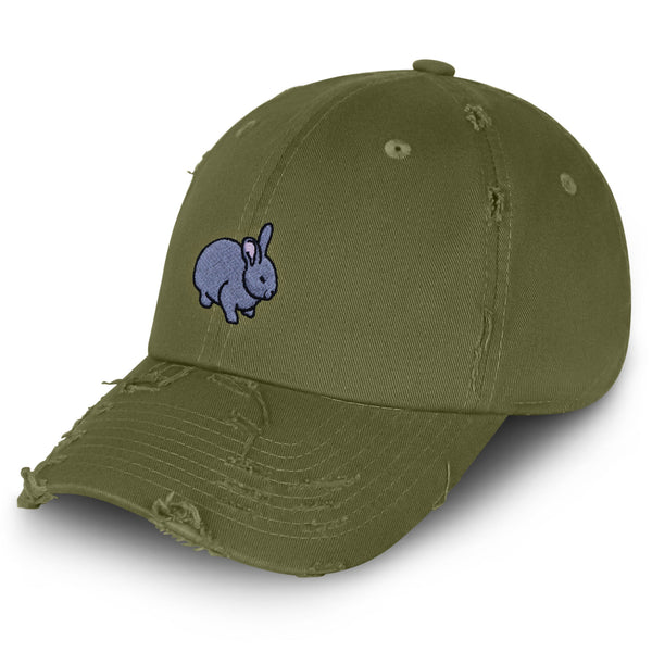 Bunny Vintage Dad Hat Frayed Embroidered Cap Grey Rabbit