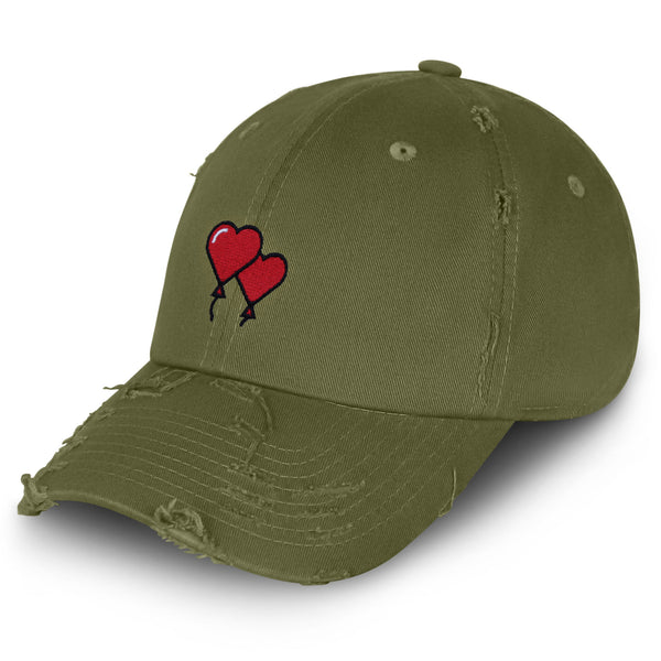 Heart Balloon Vintage Dad Hat Frayed Embroidered Cap Red Ballon