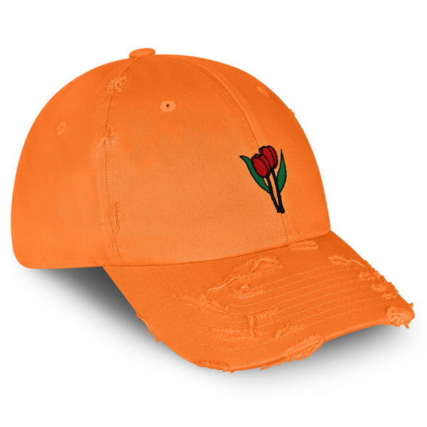 Tulips Vintage Dad Hat Frayed Embroidered Cap Flower Plant