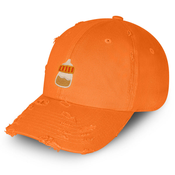 Orange Baby Bottle Vintage Dad Hat Frayed Embroidered Cap Infant New Born