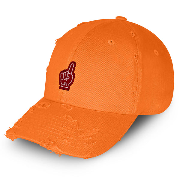 #1 Finger Vintage Dad Hat Frayed Embroidered Cap Fan Sports, Game