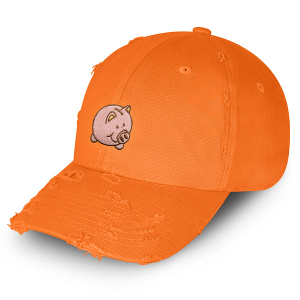 Piggy Bank Vintage Dad Hat Frayed Embroidered Cap Coin