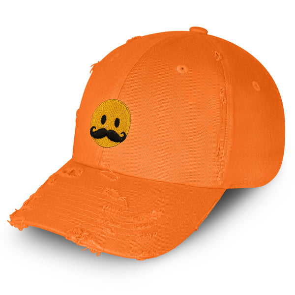 Mustache Emoji Vintage Dad Hat Frayed Embroidered Cap Funny