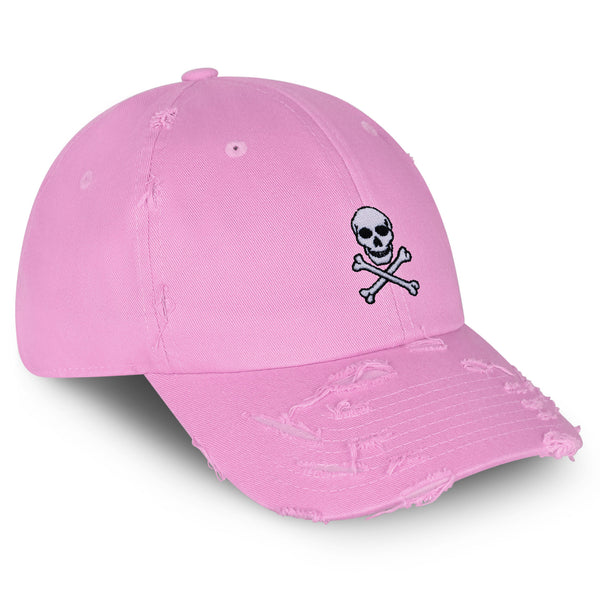 Pirate Skull Vintage Dad Hat Frayed Embroidered Cap Scary Grunge