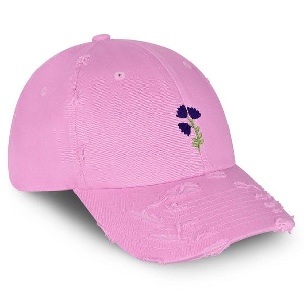 Purple flower Vintage Dad Hat Frayed Embroidered Cap Purple Floral