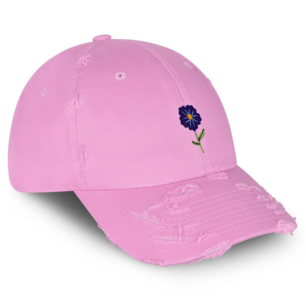 Flower Vintage Dad Hat Frayed Embroidered Cap Floral Purple