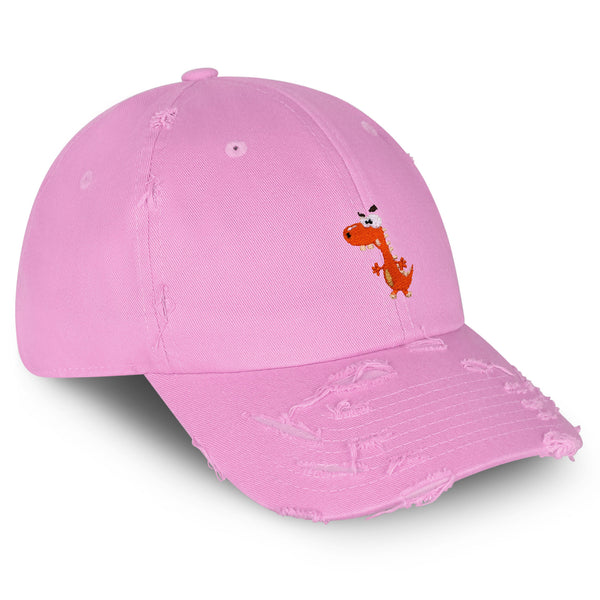 Funny Orange Dinosaur Vintage Dad Hat Frayed Embroidered Cap Kids Funny, Dino