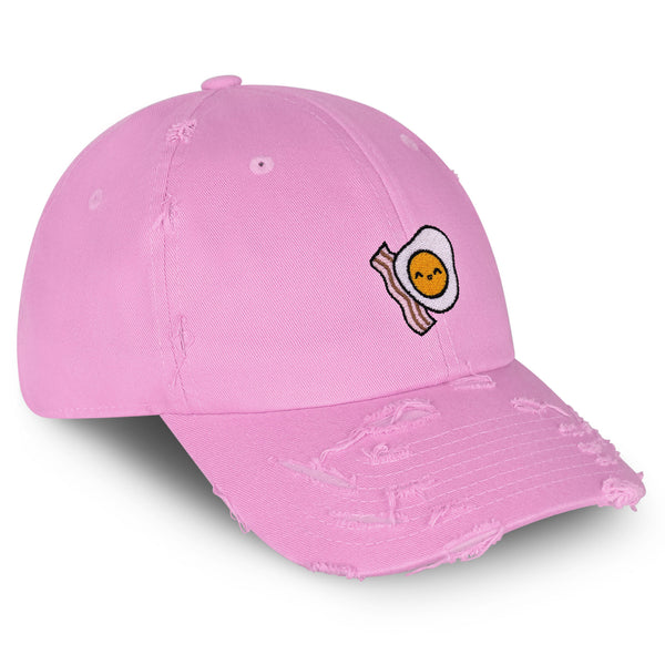 Egg and Bacon Vintage Dad Hat Frayed Embroidered Cap Breakfast