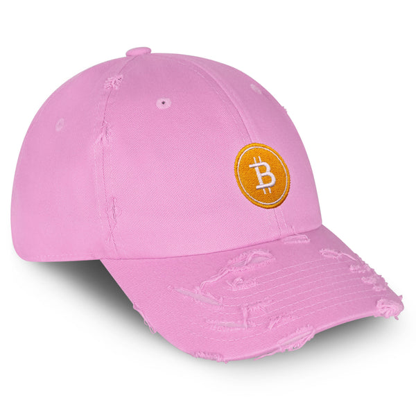 Bitcoin Vintage Dad Hat Frayed Embroidered Cap Cryptocurrency Investing