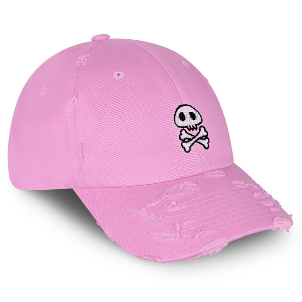 Skull Vintage Dad Hat Frayed Embroidered Cap Cute Skull