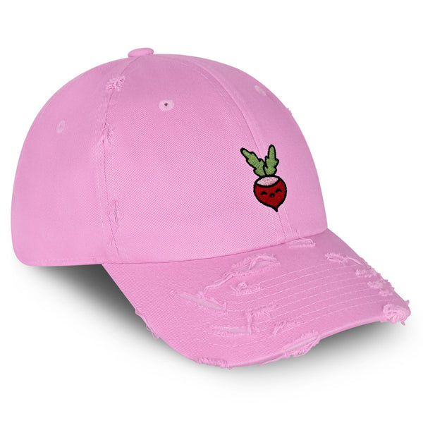 Radish Vintage Dad Hat Frayed Embroidered Cap Vegan Vegetable, Farmer