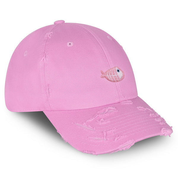 Fishbone Vintage Dad Hat Frayed Embroidered Cap Pink Bone