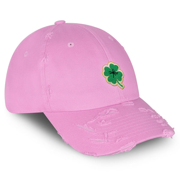 Clover Vintage Dad Hat Frayed Embroidered Cap Lucky Plant