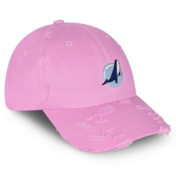 Whale Vintage Dad Hat Frayed Embroidered Cap Fishing Nature