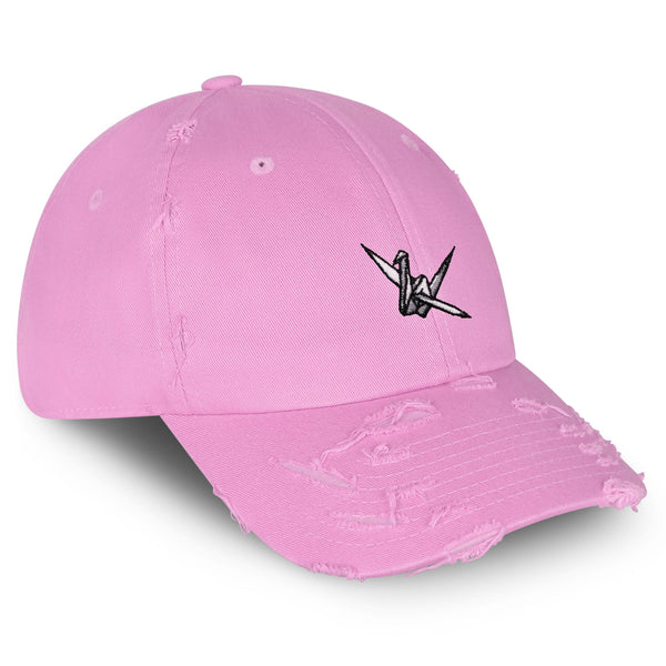 Origami Crane Vintage Dad Hat Frayed Embroidered Cap Paper Swan