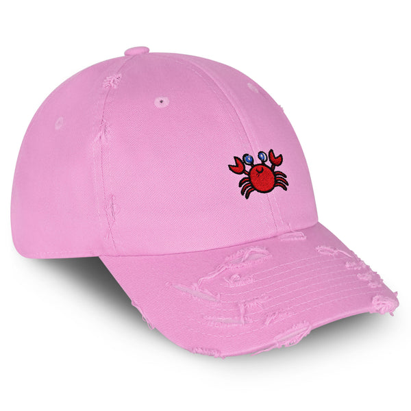 Crab Vintage Dad Hat Frayed Embroidered Cap Red Seafood